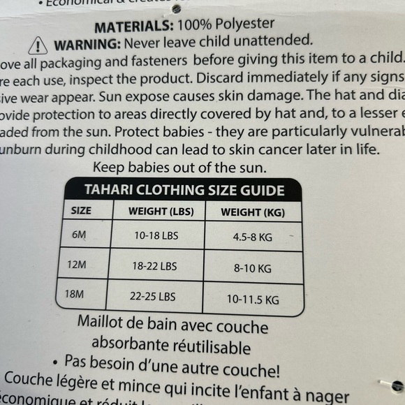New Tahari Baby UPF 50+ Sun Hat & Swim Diaper 12 months - Picture 5 of 7